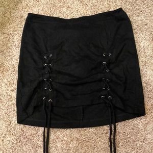Black velvet mini skirt
